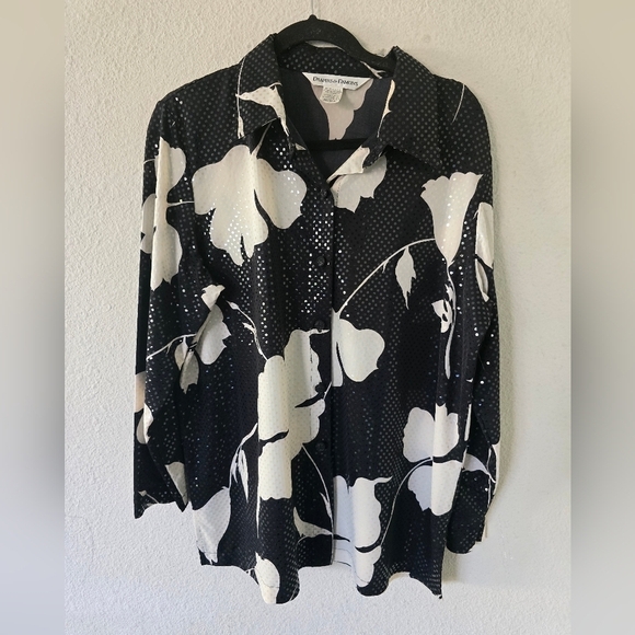 Drapers And Damon's Shimmery Button Up Shirt Women Sz L Floral Glitter Excellen - Picture 3 of 12